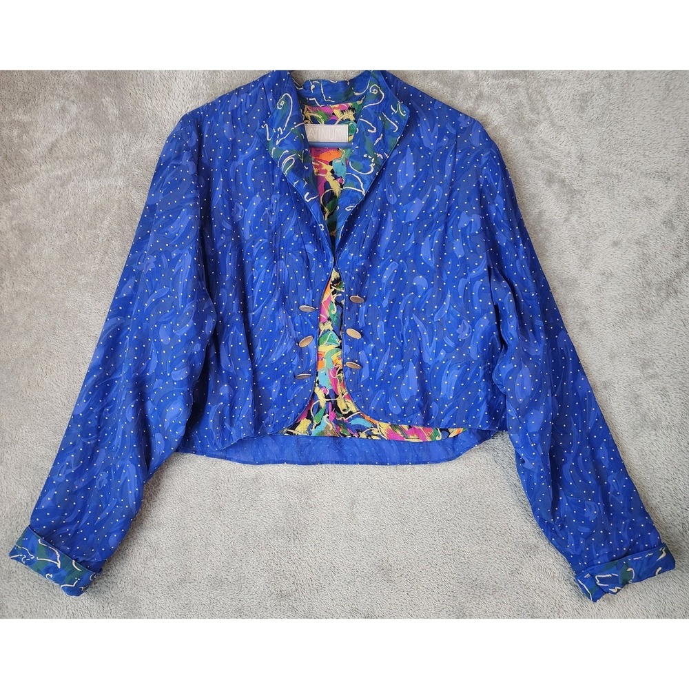 Platinum by Dorothy Schoelen Jacket Womens Medium Blue Cropped Abstract Vintage